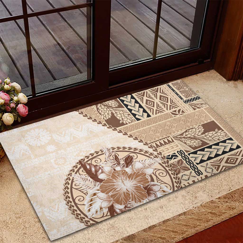 Samoa Siapo Elegant Rubber Doormat Hibiscus Beige Motifs LT05 - Polynesian Pride