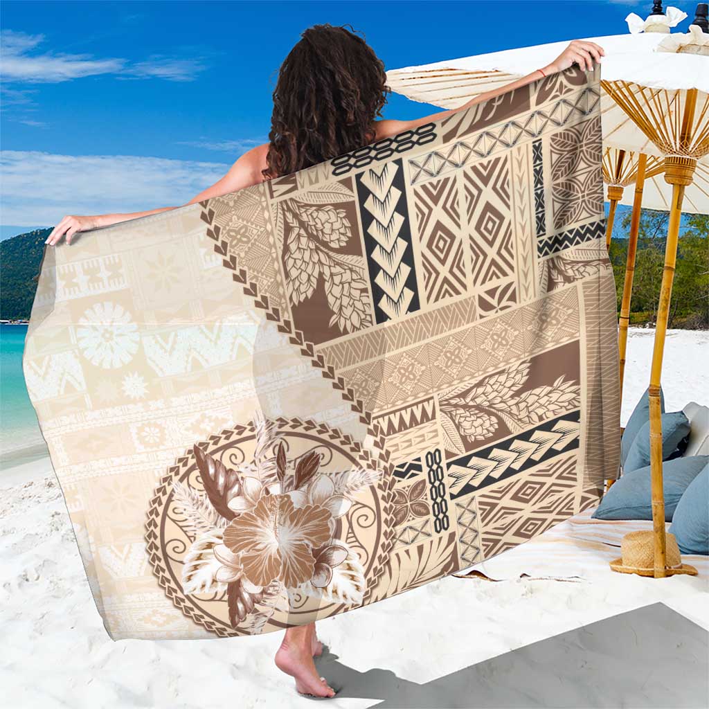 Samoa Siapo Elegant Sarong Hibiscus Beige Motifs LT05 One Size 44 x 66 inches Beige - Polynesian Pride