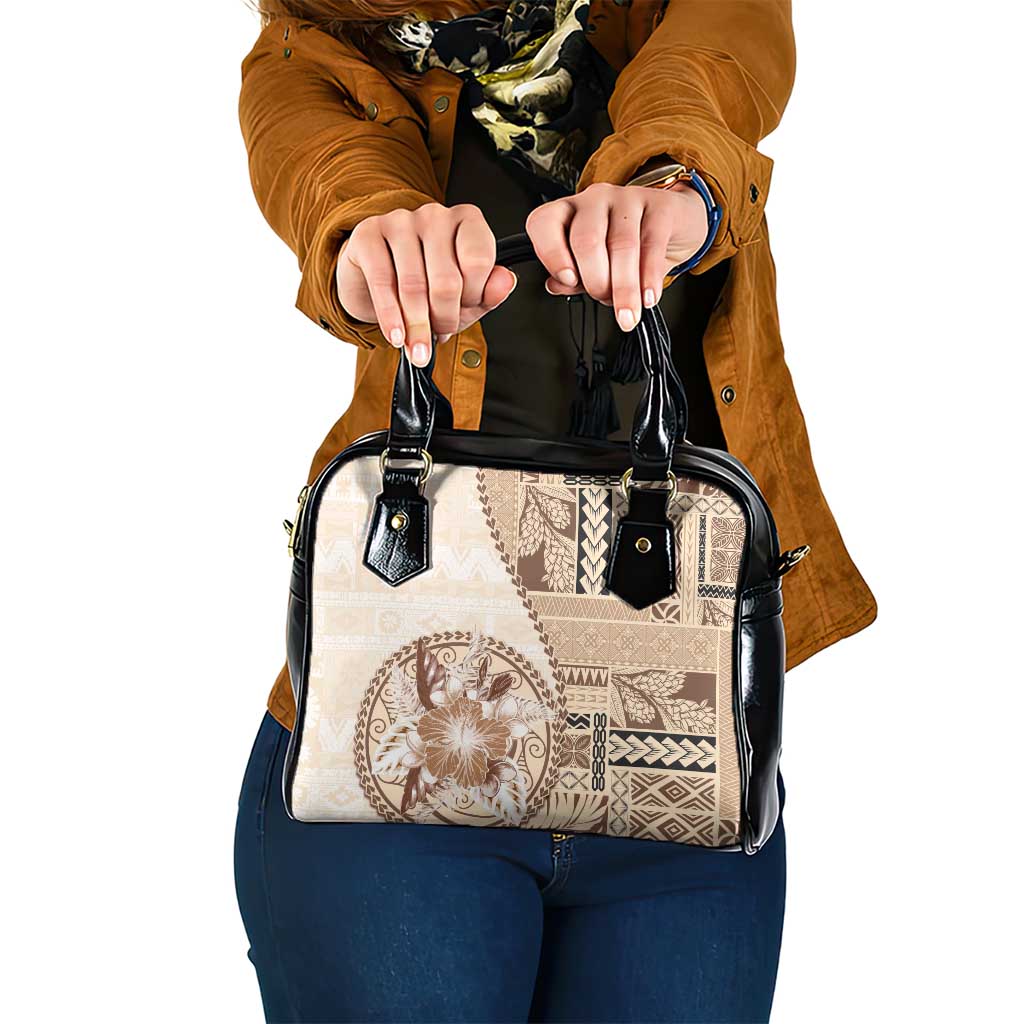 Samoa Siapo Elegant Shoulder Handbag Hibiscus Beige Motifs LT05 One Size Beige - Polynesian Pride