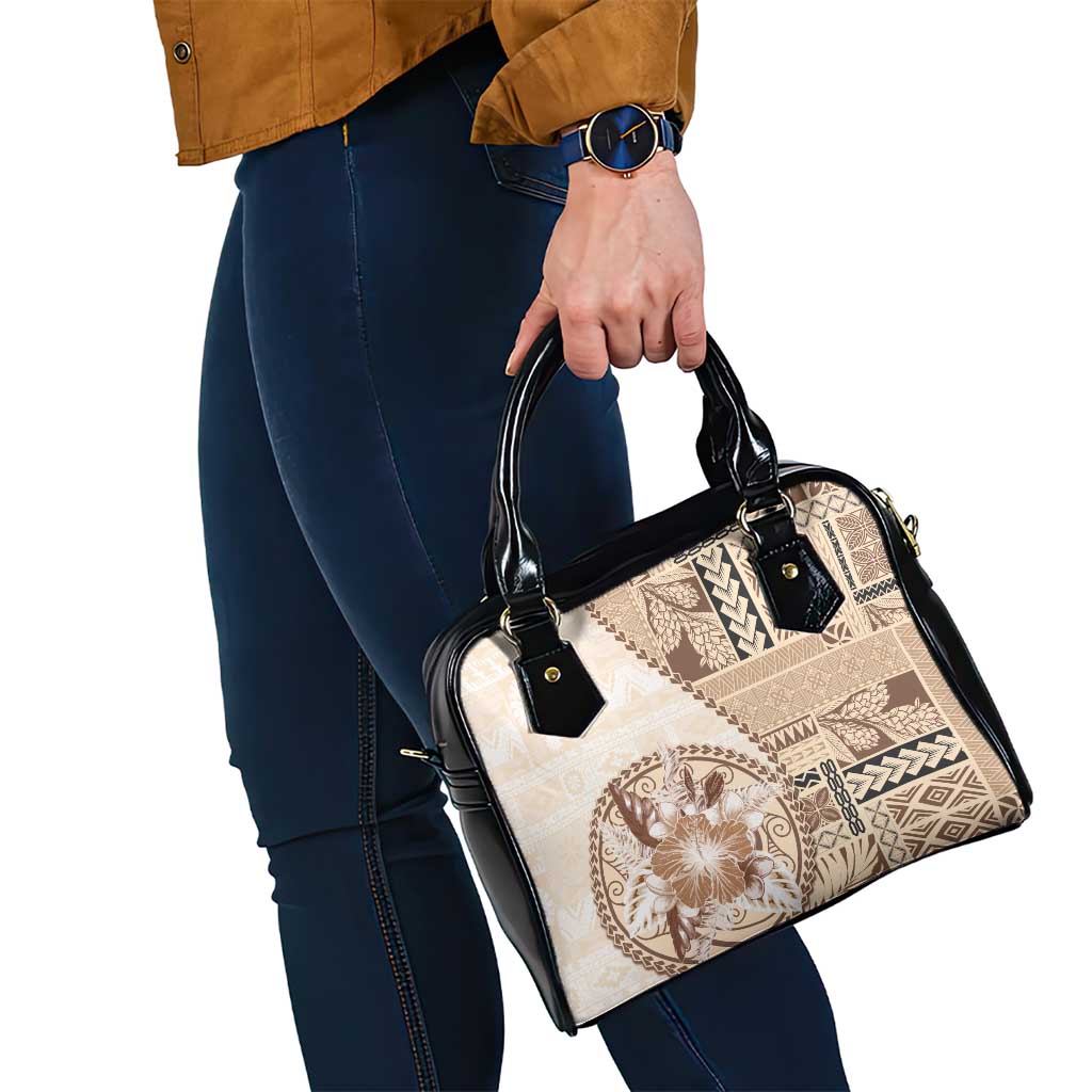 Samoa Siapo Elegant Shoulder Handbag Hibiscus Beige Motifs LT05 - Polynesian Pride
