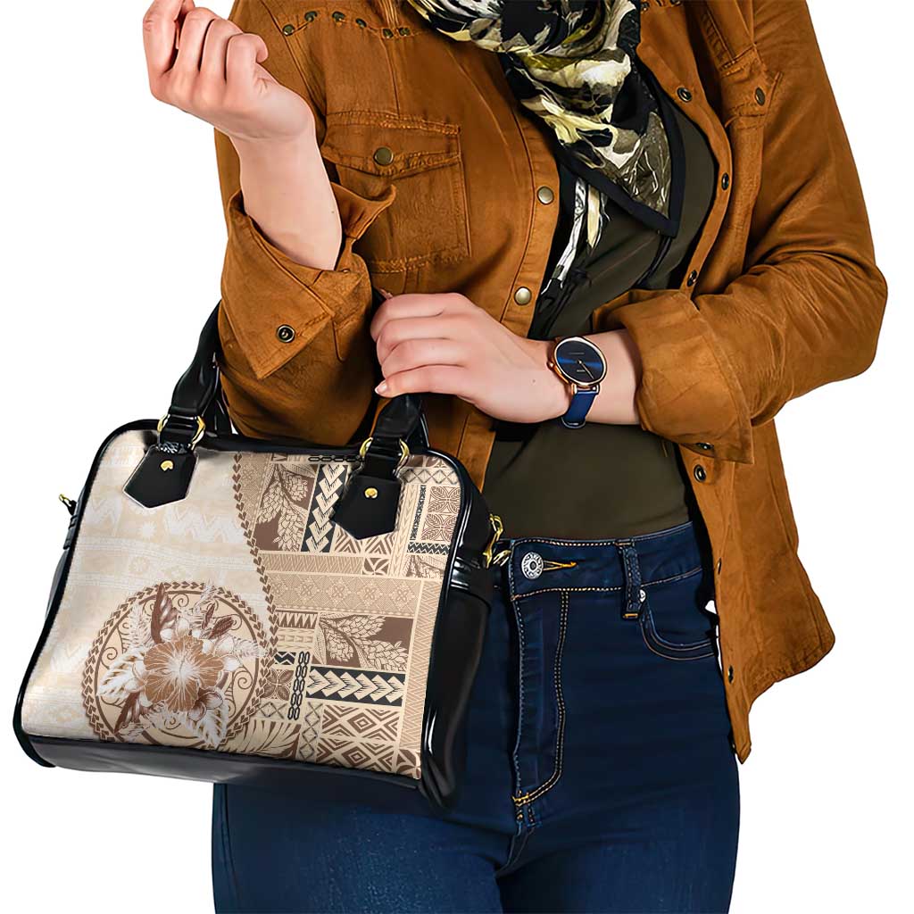 Samoa Siapo Elegant Shoulder Handbag Hibiscus Beige Motifs LT05 - Polynesian Pride