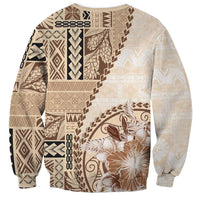Samoa Siapo Elegant Sweatshirt Hibiscus Beige Motifs LT05 - Polynesian Pride