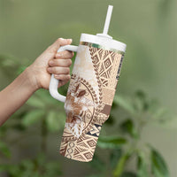 Samoa Siapo Elegant Tumbler With Handle Hibiscus Beige Motifs LT05 - Polynesian Pride