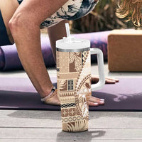 Samoa Siapo Elegant Tumbler With Handle Hibiscus Beige Motifs LT05 - Polynesian Pride