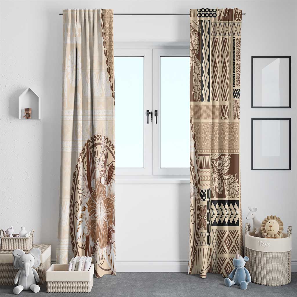 Samoa Siapo Elegant Window Curtain Hibiscus Beige Motifs LT05 - Polynesian Pride