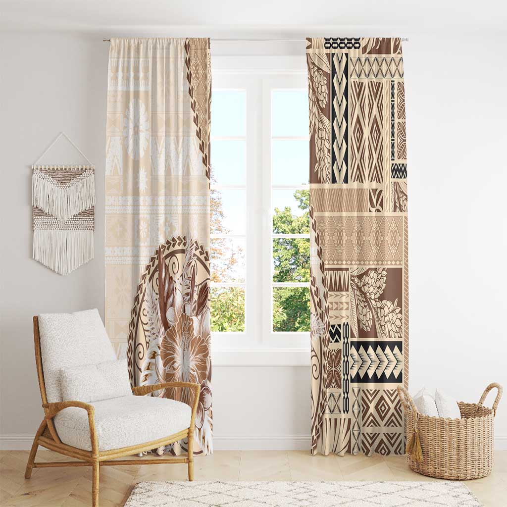 Samoa Siapo Elegant Window Curtain Hibiscus Beige Motifs LT05 - Polynesian Pride