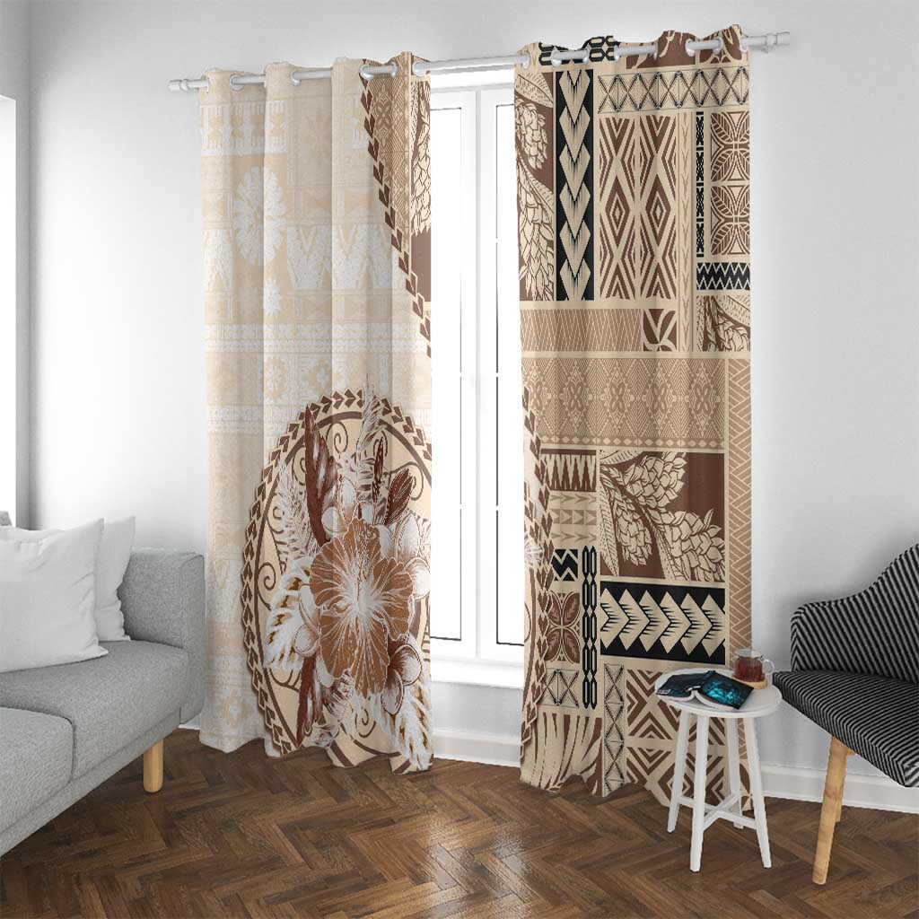 Samoa Siapo Elegant Window Curtain Hibiscus Beige Motifs LT05 With Grommets Beige - Polynesian Pride