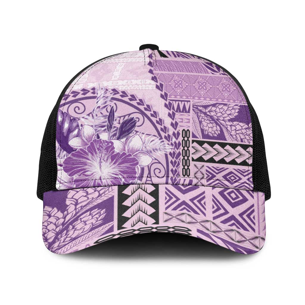 Samoa Siapo Elegant Baseball Net Cap Hibiscus Violet Motifs LT05 One Size Black Violet - Polynesian Pride