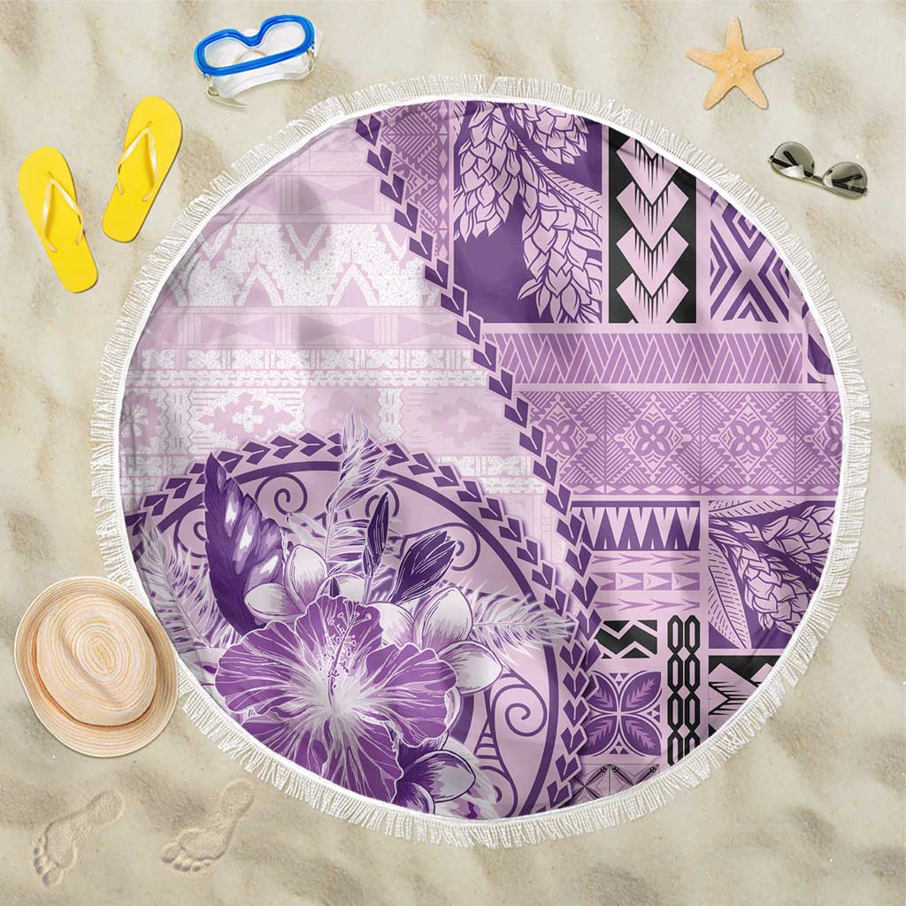 Samoa Siapo Elegant Beach Blanket Hibiscus Violet Motifs LT05 One Size 150cm Violet - Polynesian Pride