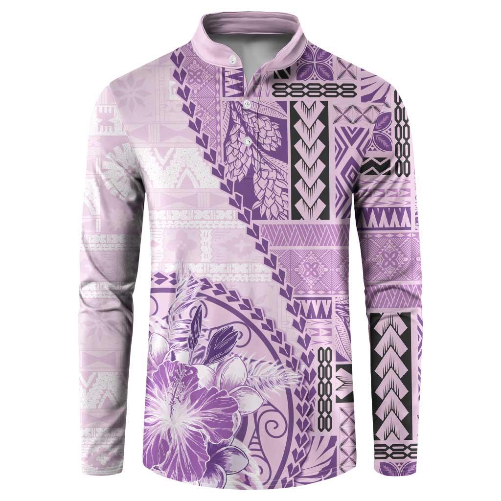 Samoa Siapo Elegant Button Sweatshirt Hibiscus Violet Motifs LT05 Violet - Polynesian Pride