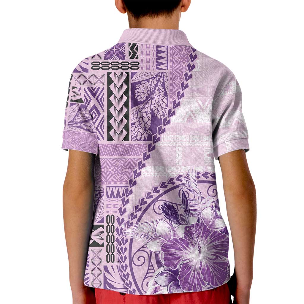 Samoa Siapo Elegant Kid Polo Shirt Hibiscus Violet Motifs LT05 - Polynesian Pride