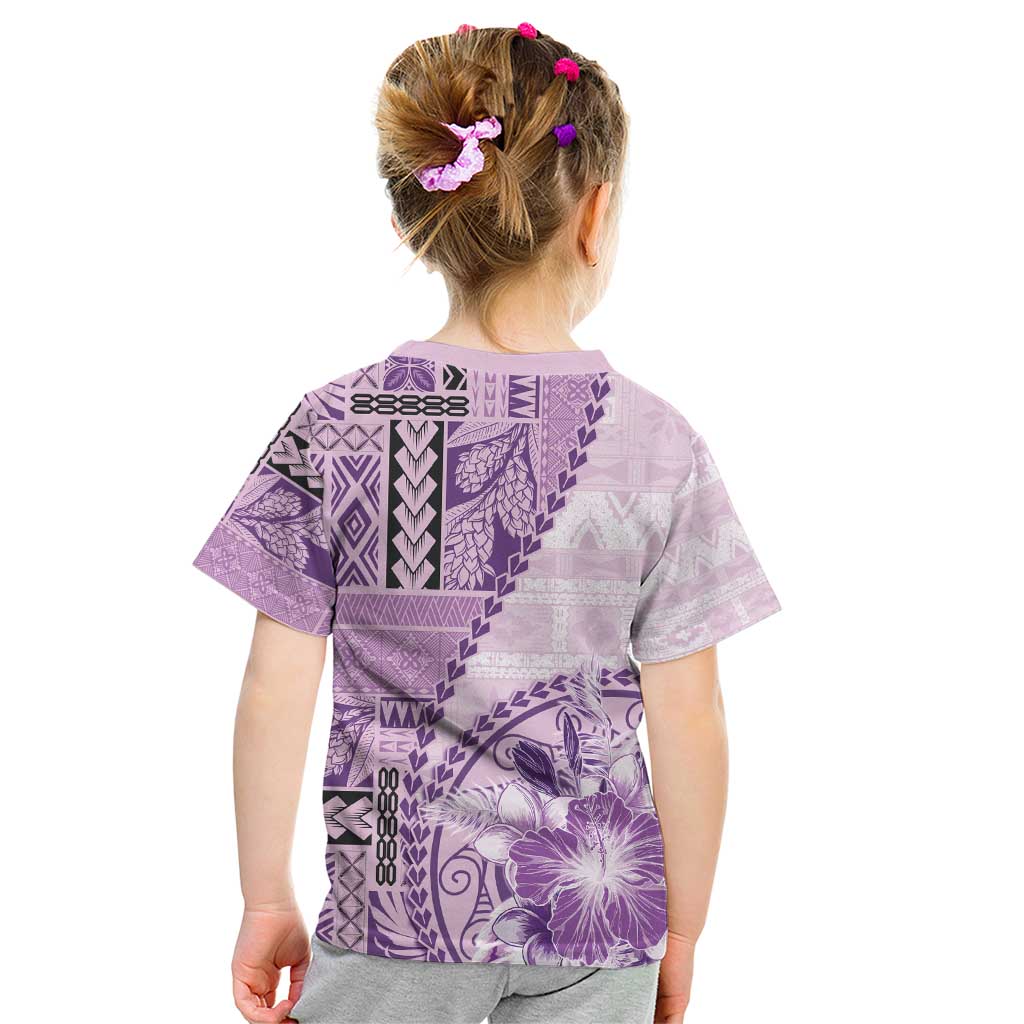 Samoa Siapo Elegant Kid T Shirt Hibiscus Violet Motifs LT05 - Polynesian Pride