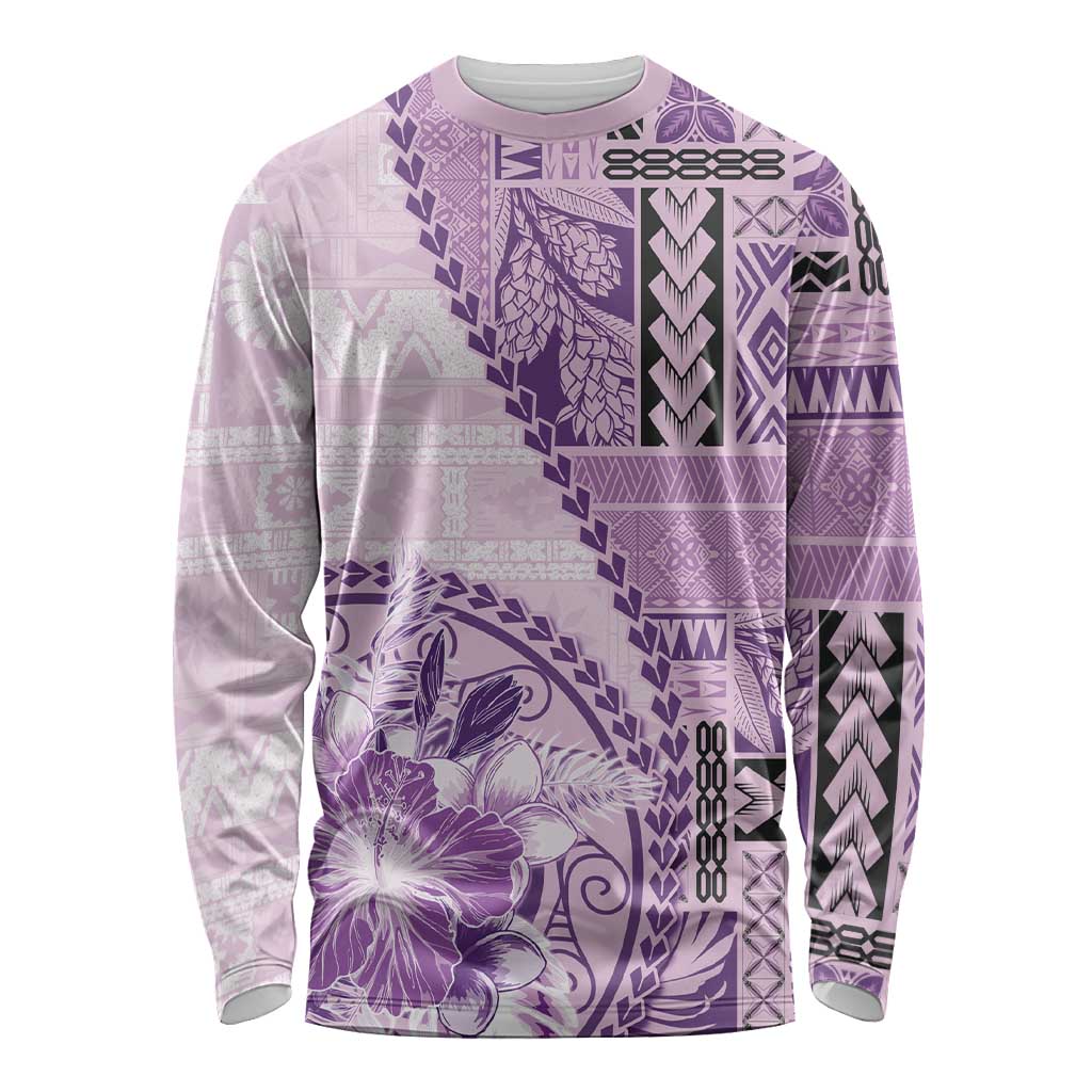 Samoa Siapo Elegant Long Sleeve Shirt Hibiscus Violet Motifs LT05 Unisex Violet - Polynesian Pride
