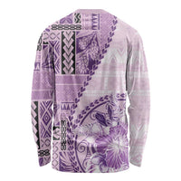 Samoa Siapo Elegant Long Sleeve Shirt Hibiscus Violet Motifs LT05 - Polynesian Pride