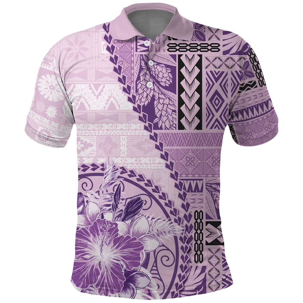 Samoa Siapo Elegant Polo Shirt Hibiscus Violet Motifs LT05 Violet - Polynesian Pride