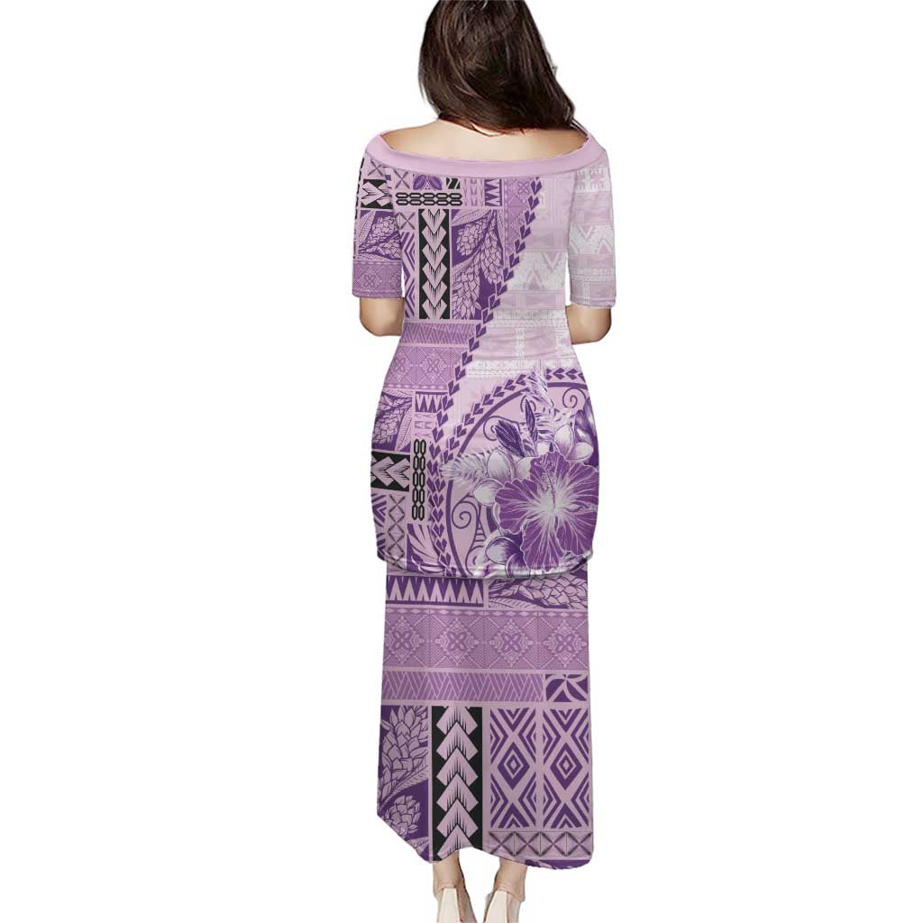 Samoa Siapo Elegant Puletasi Hibiscus Violet Motifs LT05 - Polynesian Pride