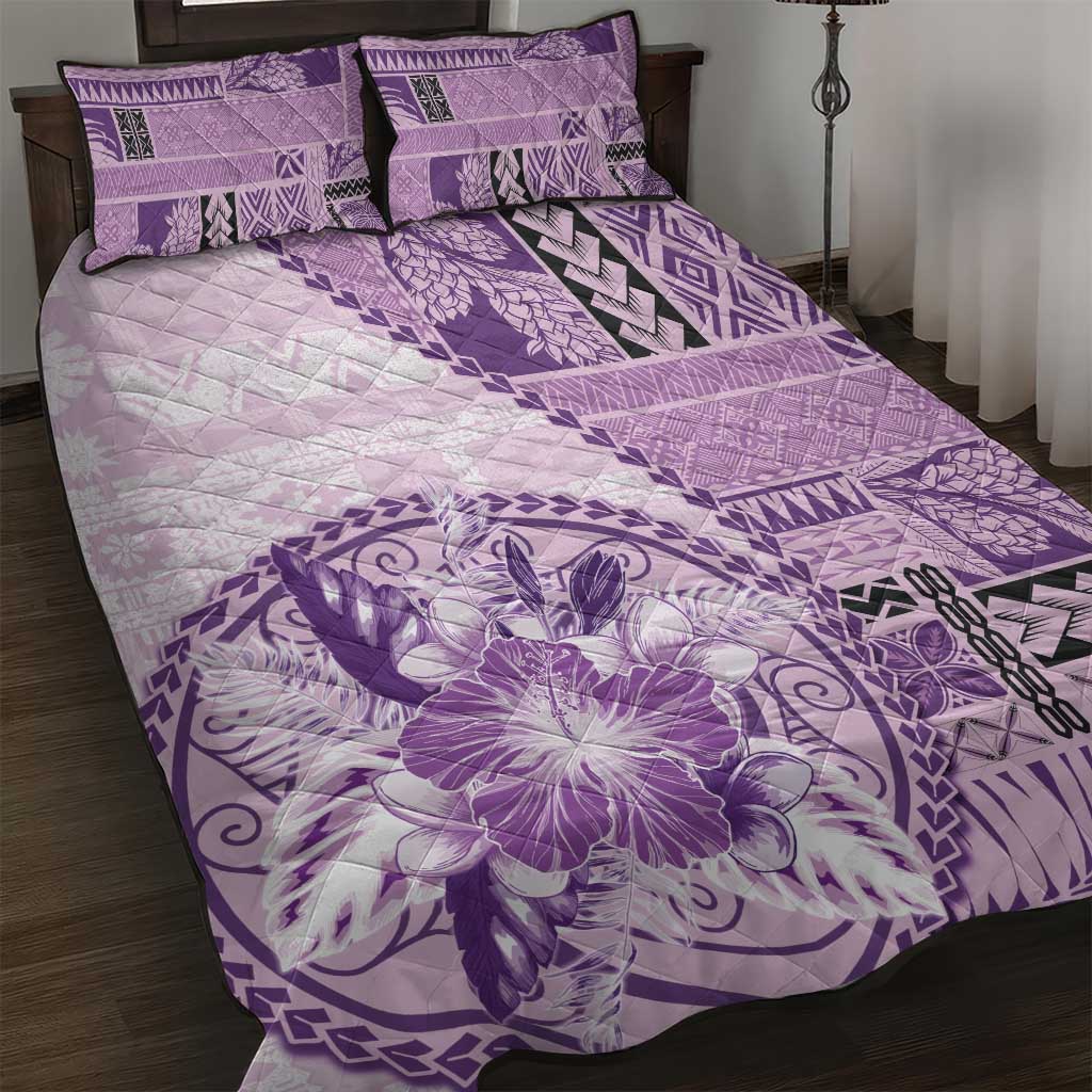 Samoa Siapo Elegant Quilt Bed Set Hibiscus Violet Motifs LT05 Violet - Polynesian Pride