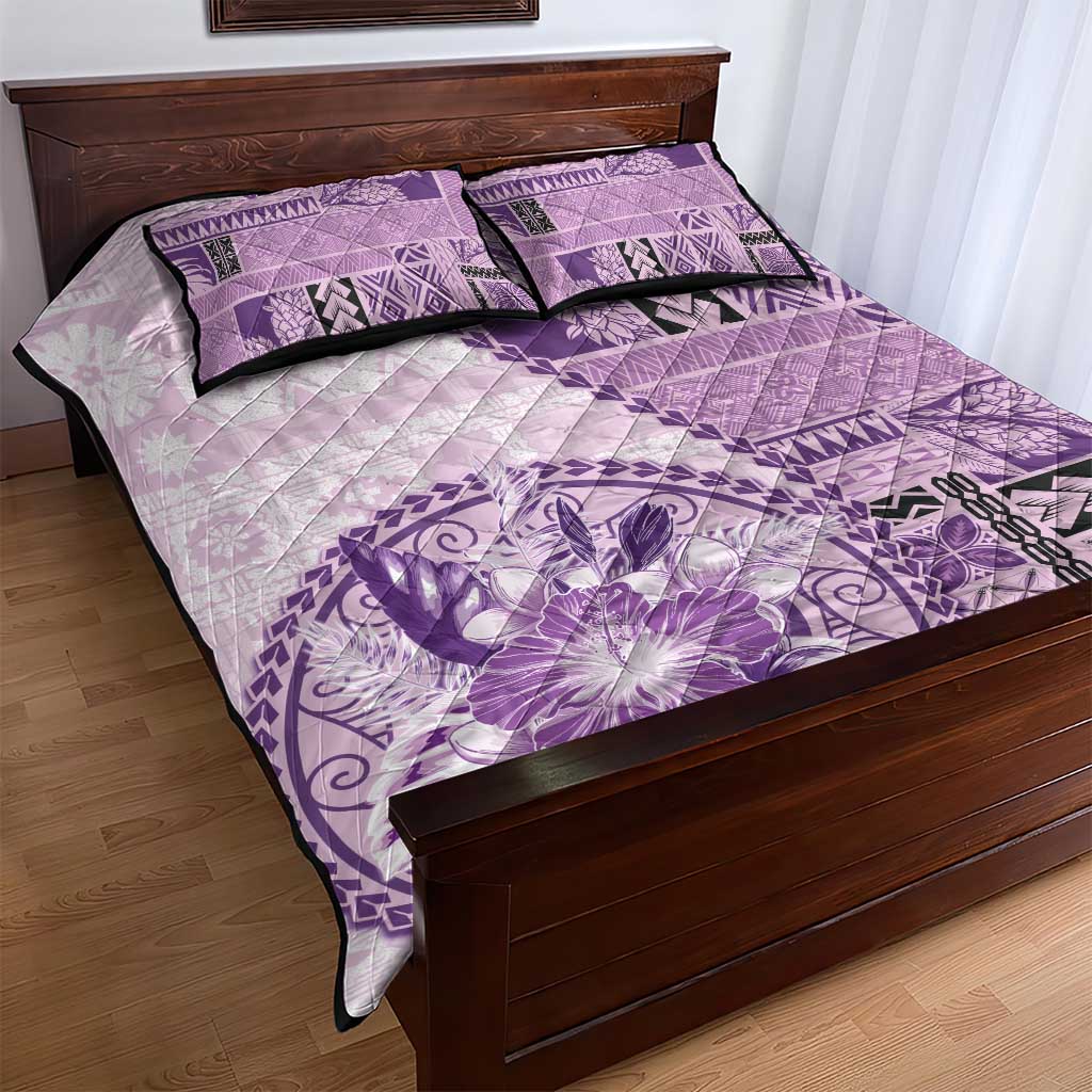 Samoa Siapo Elegant Quilt Bed Set Hibiscus Violet Motifs LT05 - Polynesian Pride