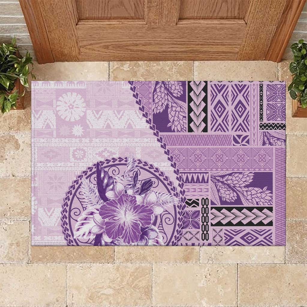 Samoa Siapo Elegant Rubber Doormat Hibiscus Violet Motifs LT05 Violet - Polynesian Pride