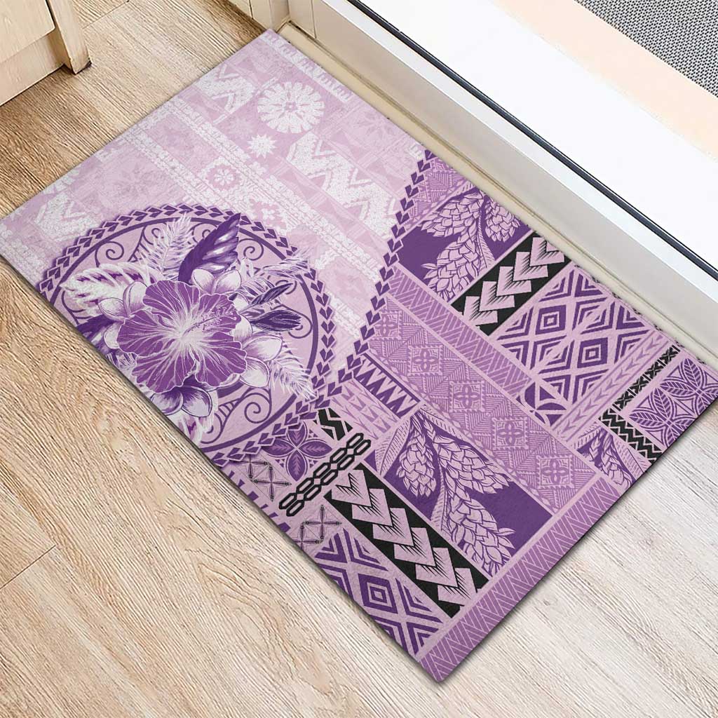 Samoa Siapo Elegant Rubber Doormat Hibiscus Violet Motifs LT05 - Polynesian Pride