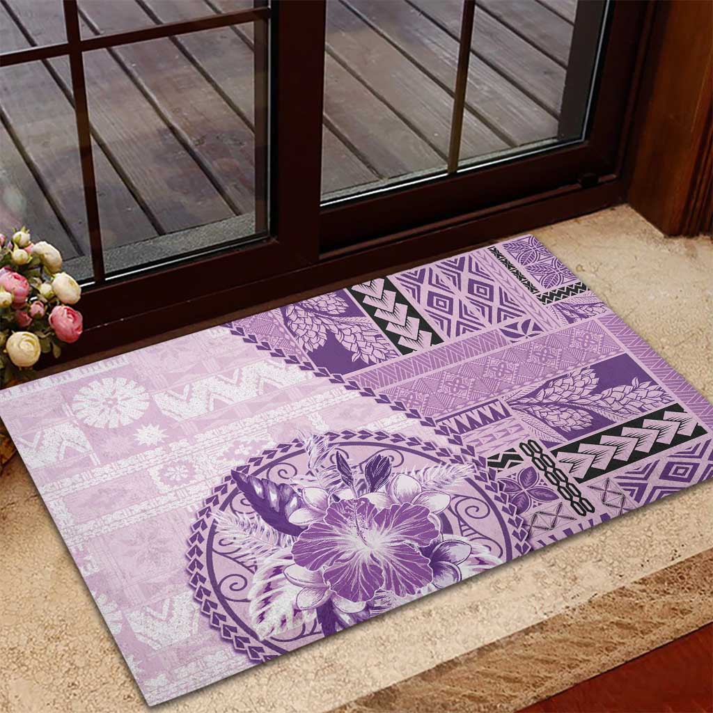 Samoa Siapo Elegant Rubber Doormat Hibiscus Violet Motifs LT05 - Polynesian Pride