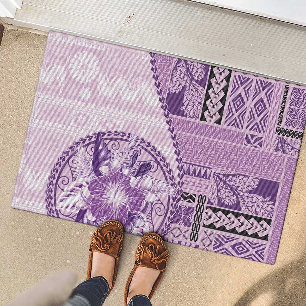 Samoa Siapo Elegant Rubber Doormat Hibiscus Violet Motifs LT05 - Polynesian Pride