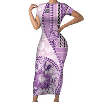 Samoa Siapo Elegant Short Sleeve Bodycon Dress Hibiscus Violet Motifs LT05 Long Dress Violet - Polynesian Pride