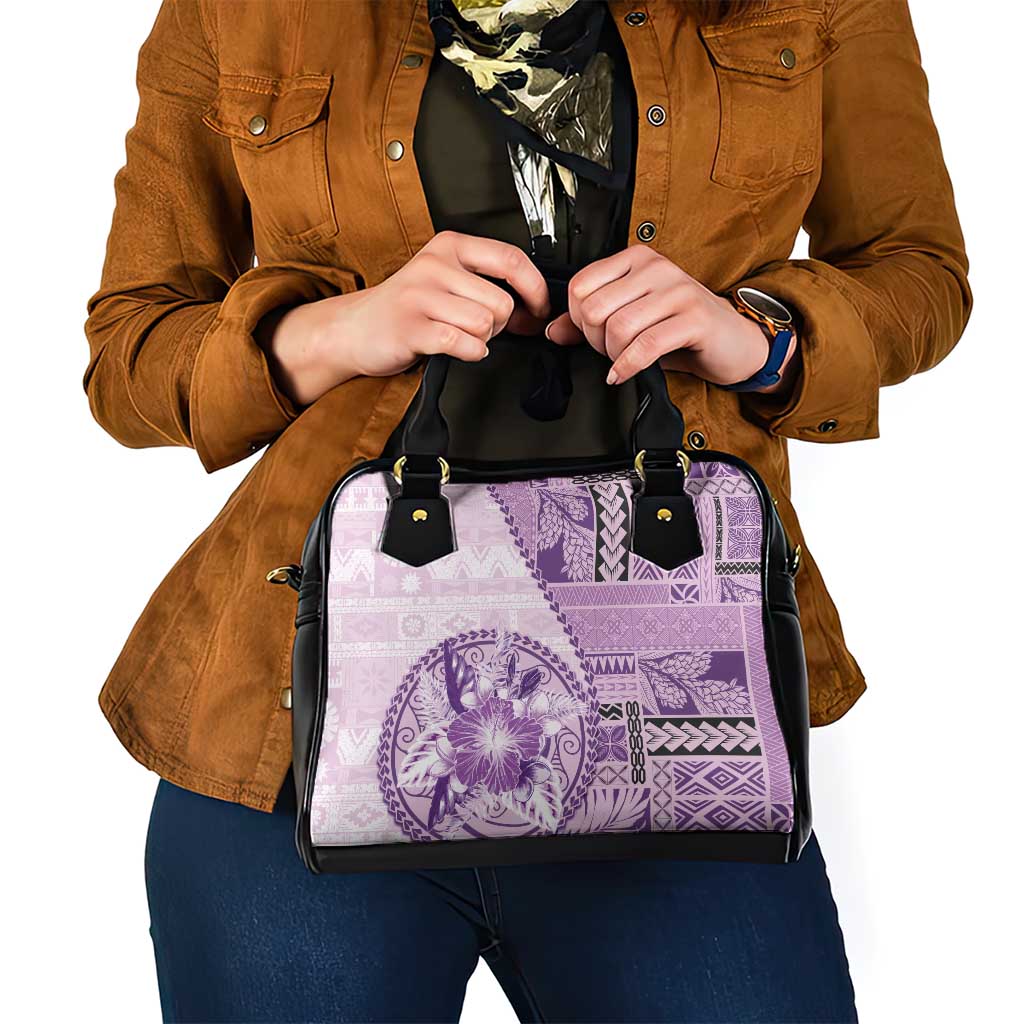 Samoa Siapo Elegant Shoulder Handbag Hibiscus Violet Motifs LT05 - Polynesian Pride