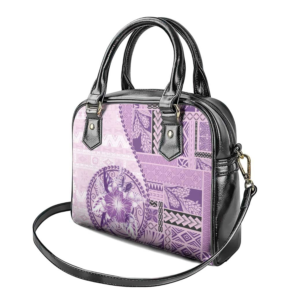 Samoa Siapo Elegant Shoulder Handbag Hibiscus Violet Motifs LT05 - Polynesian Pride