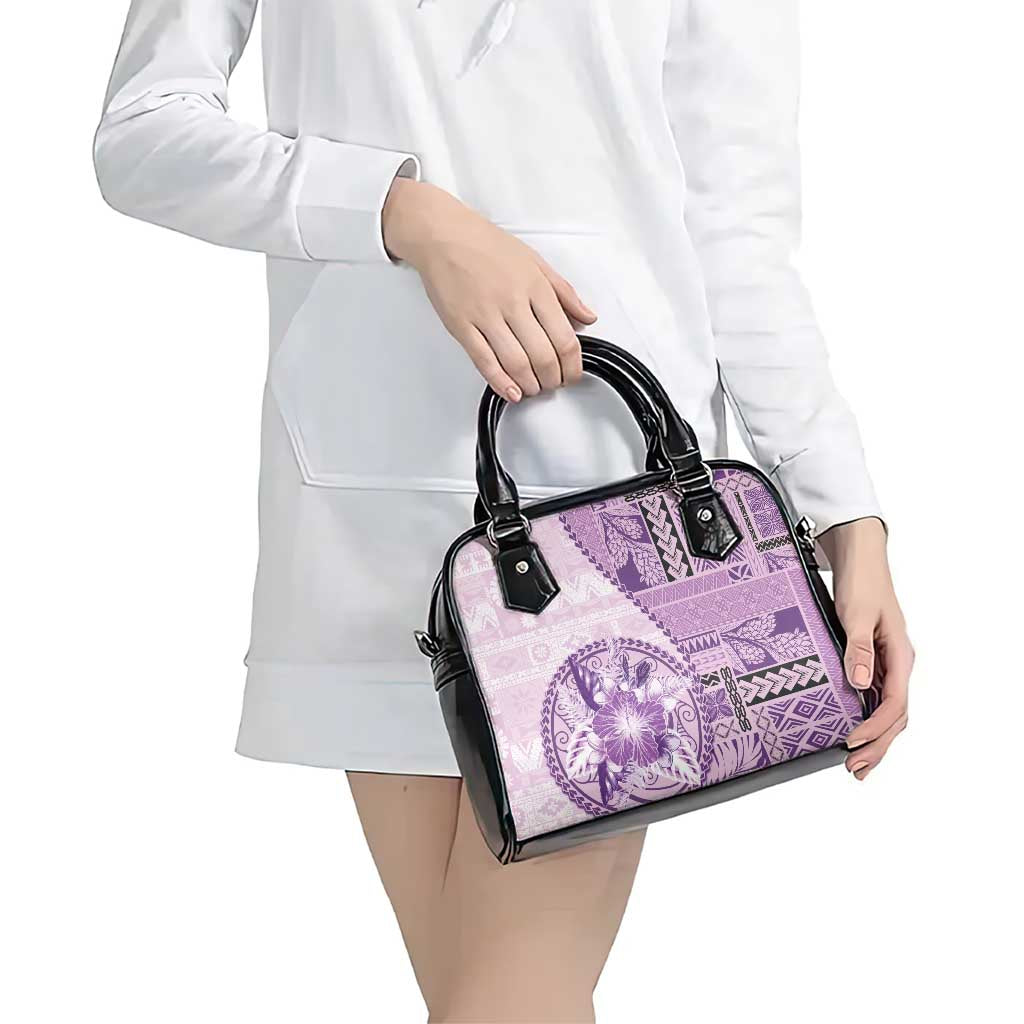 Samoa Siapo Elegant Shoulder Handbag Hibiscus Violet Motifs LT05 - Polynesian Pride