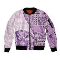 Samoa Siapo Elegant Sleeve Zip Bomber Jacket Hibiscus Violet Motifs LT05 Unisex Violet - Polynesian Pride