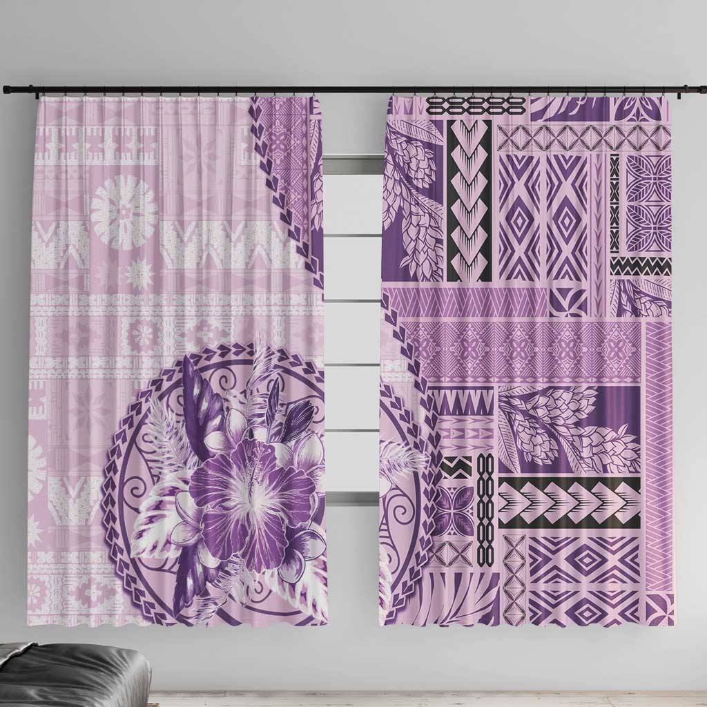 Samoa Siapo Elegant Window Curtain Hibiscus Violet Motifs LT05 With Hooks Violet - Polynesian Pride