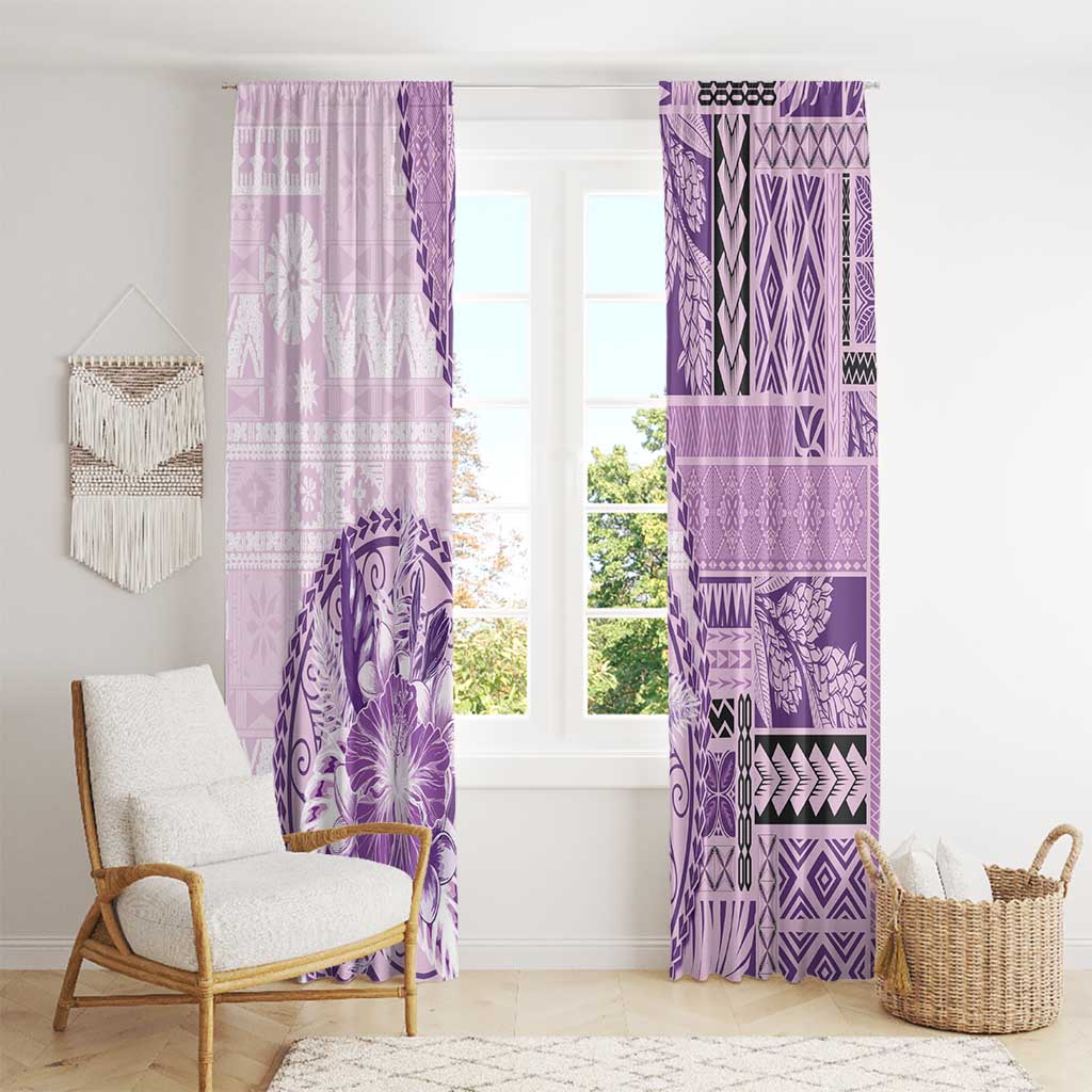 Samoa Siapo Elegant Window Curtain Hibiscus Violet Motifs LT05 - Polynesian Pride