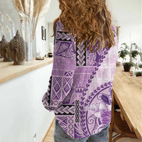 Samoa Siapo Elegant Women Casual Shirt Hibiscus Violet Motifs LT05 - Polynesian Pride