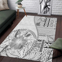Samoa Siapo Elegant Area Rug Hibiscus White Motifs LT05 White - Polynesian Pride