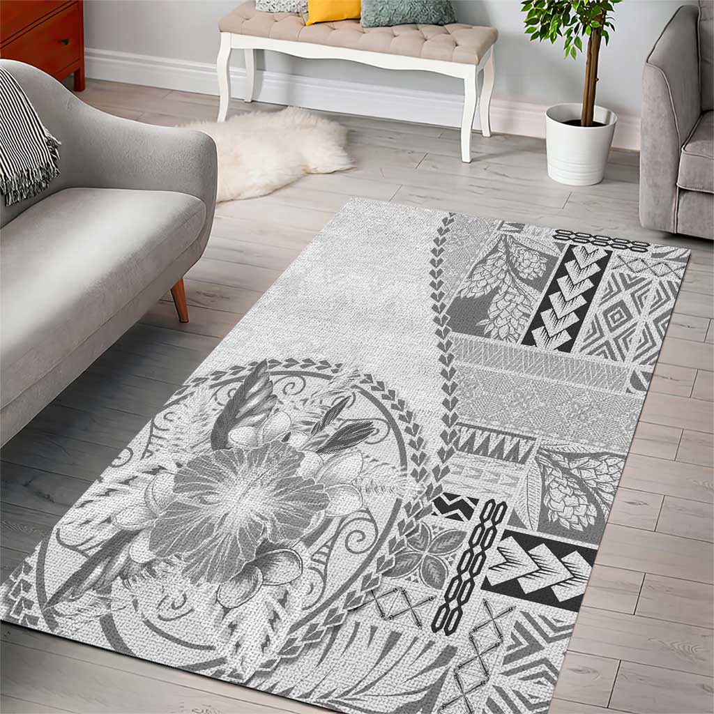 Samoa Siapo Elegant Area Rug Hibiscus White Motifs LT05 - Polynesian Pride
