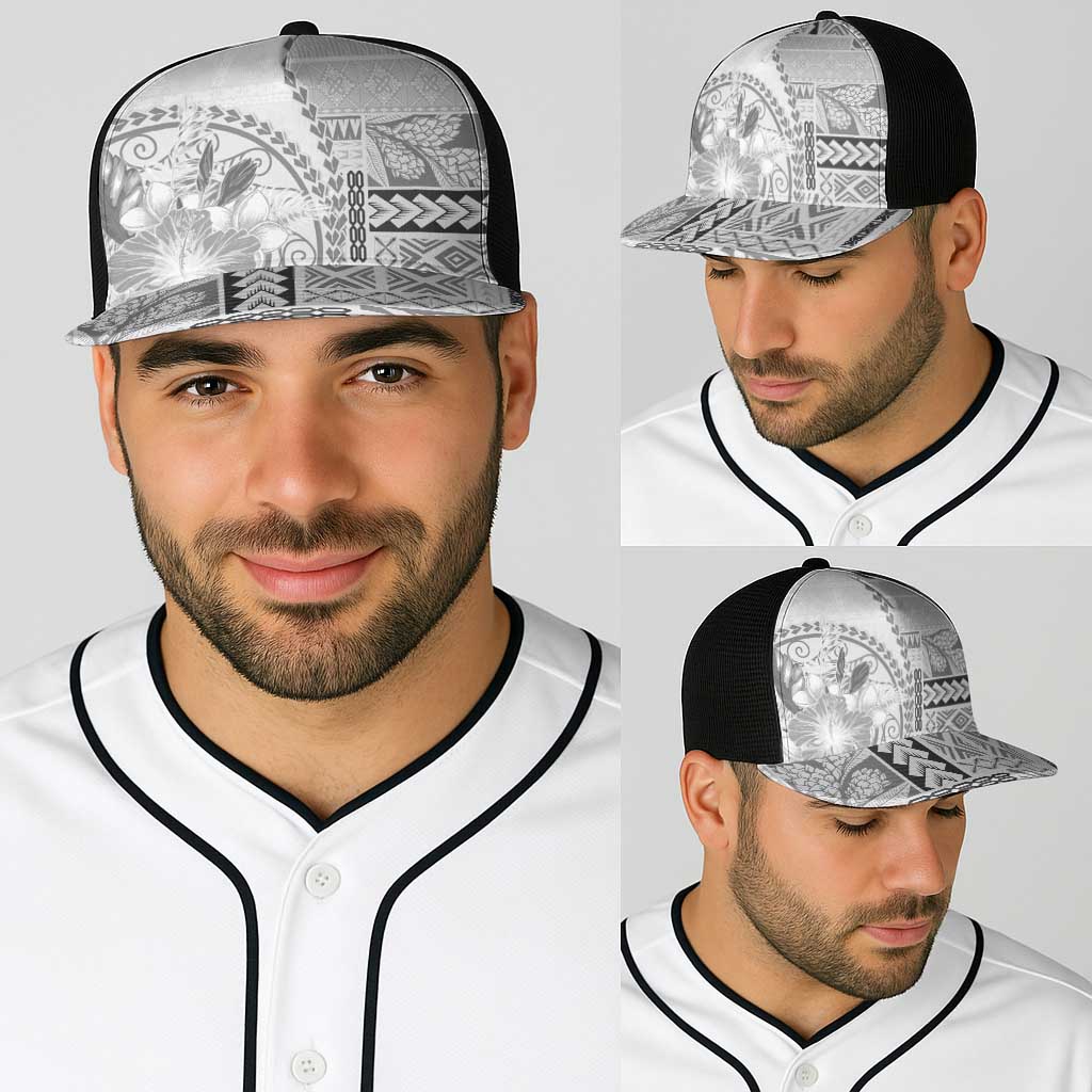 Samoa Siapo Elegant Baseball Net Cap Hibiscus White Motifs LT05 - Polynesian Pride