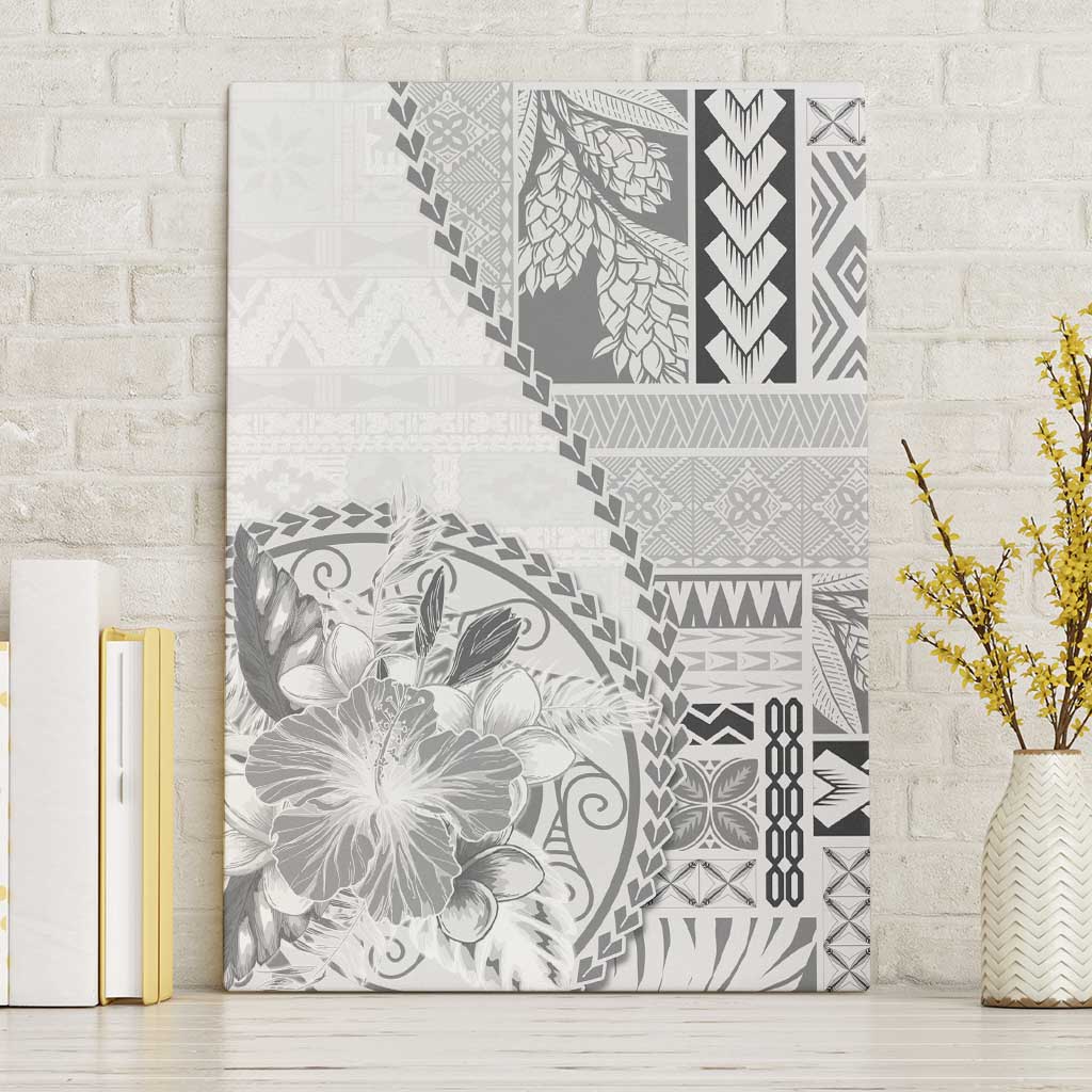 Samoa Siapo Elegant Canvas Wall Art Hibiscus White Motifs LT05 Without Frame White - Polynesian Pride