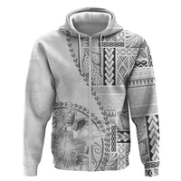 Samoa Siapo Elegant Hoodie Hibiscus White Motifs LT05 Zip Hoodie White - Polynesian Pride