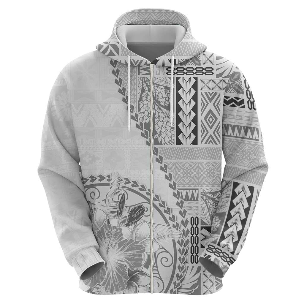 Samoa Siapo Elegant Hoodie Hibiscus White Motifs LT05 - Polynesian Pride