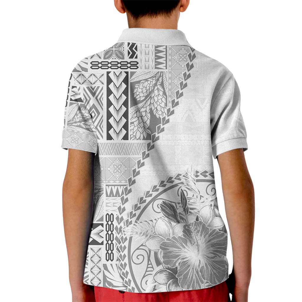 Samoa Siapo Elegant Kid Polo Shirt Hibiscus White Motifs LT05 - Polynesian Pride