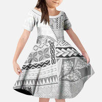 Samoa Siapo Elegant Kid Short Sleeve Dress Hibiscus White Motifs LT05 KID White - Polynesian Pride