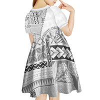 Samoa Siapo Elegant Kid Short Sleeve Dress Hibiscus White Motifs LT05 - Polynesian Pride