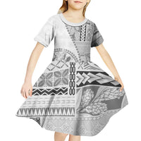 Samoa Siapo Elegant Kid Short Sleeve Dress Hibiscus White Motifs LT05 - Polynesian Pride