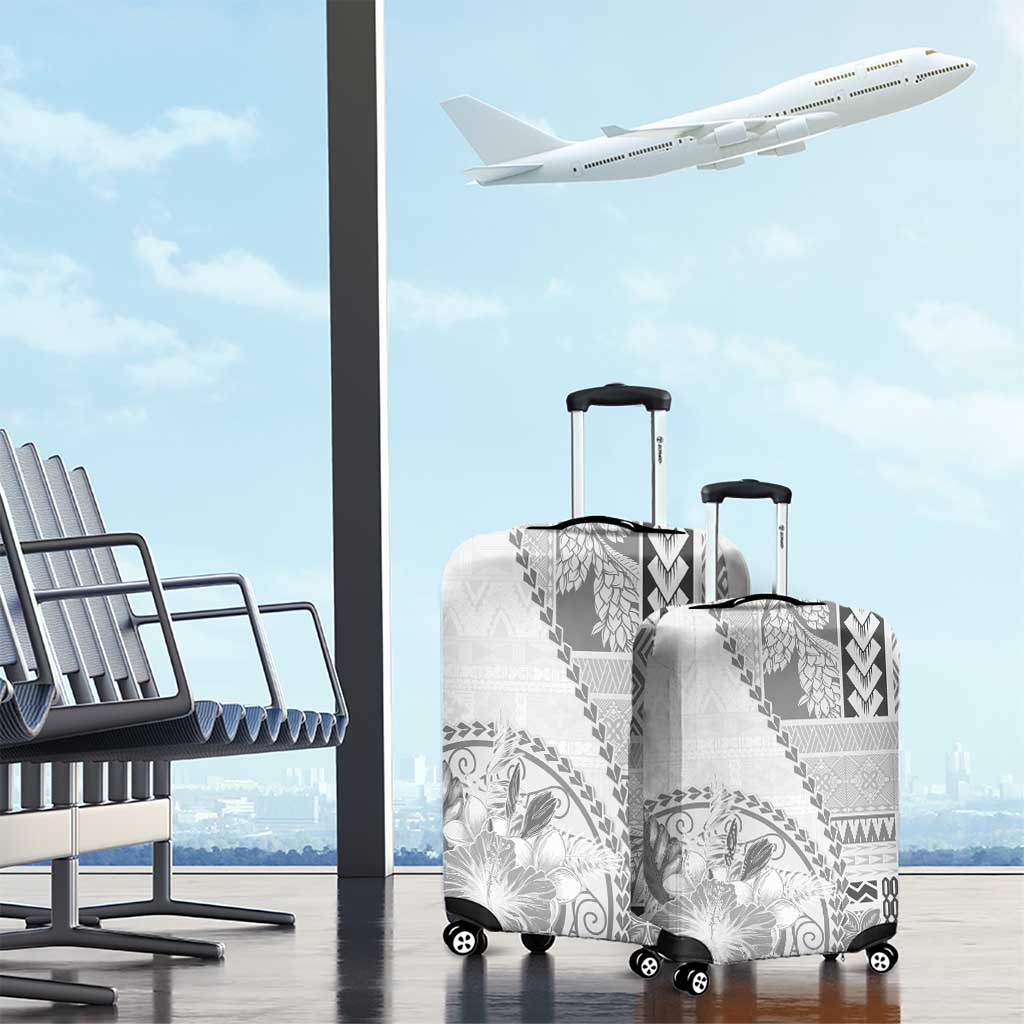 Samoa Siapo Elegant Luggage Cover Hibiscus White Motifs LT05 - Polynesian Pride