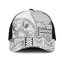 Samoa Siapo Elegant Mesh Trucker Cap Hibiscus White Motifs LT05 One Size Black White - Polynesian Pride