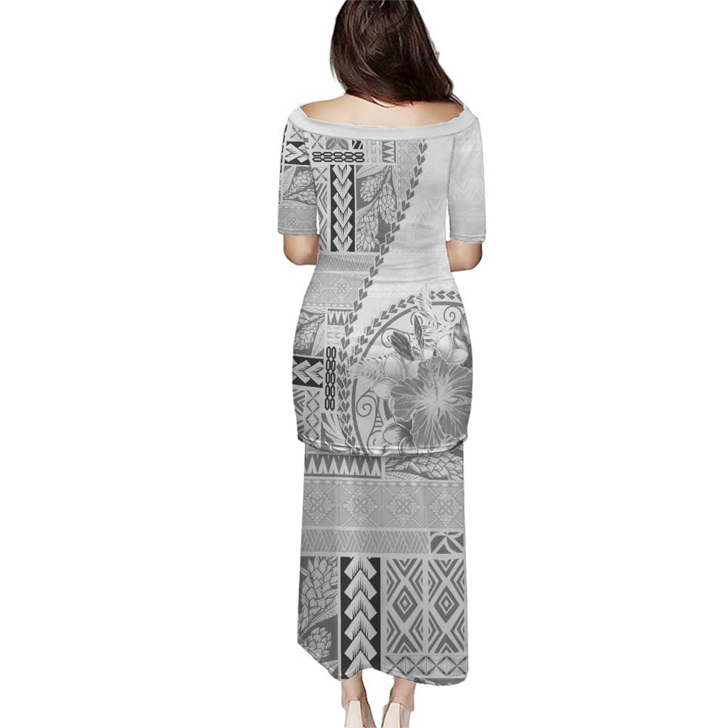 Samoa Siapo Elegant Puletasi Hibiscus White Motifs LT05 - Polynesian Pride