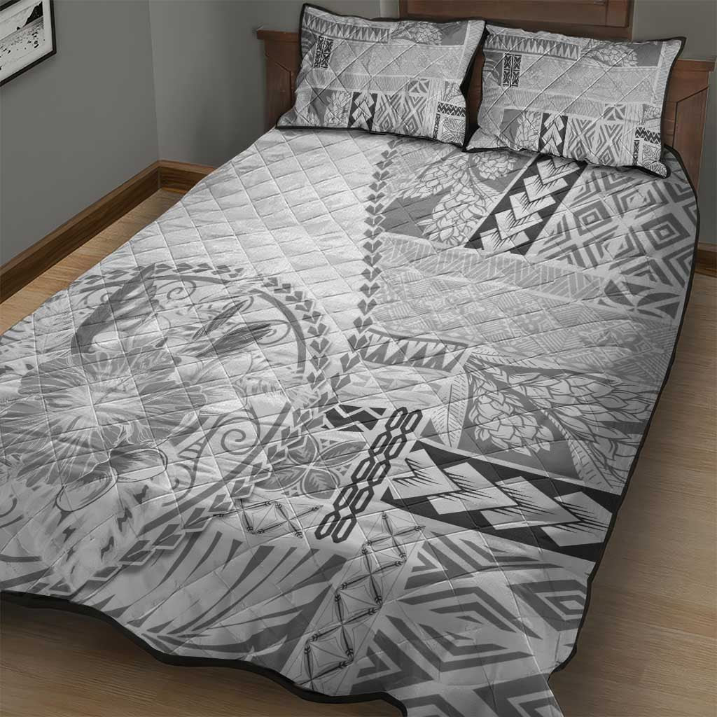 Samoa Siapo Elegant Quilt Bed Set Hibiscus White Motifs LT05 - Polynesian Pride