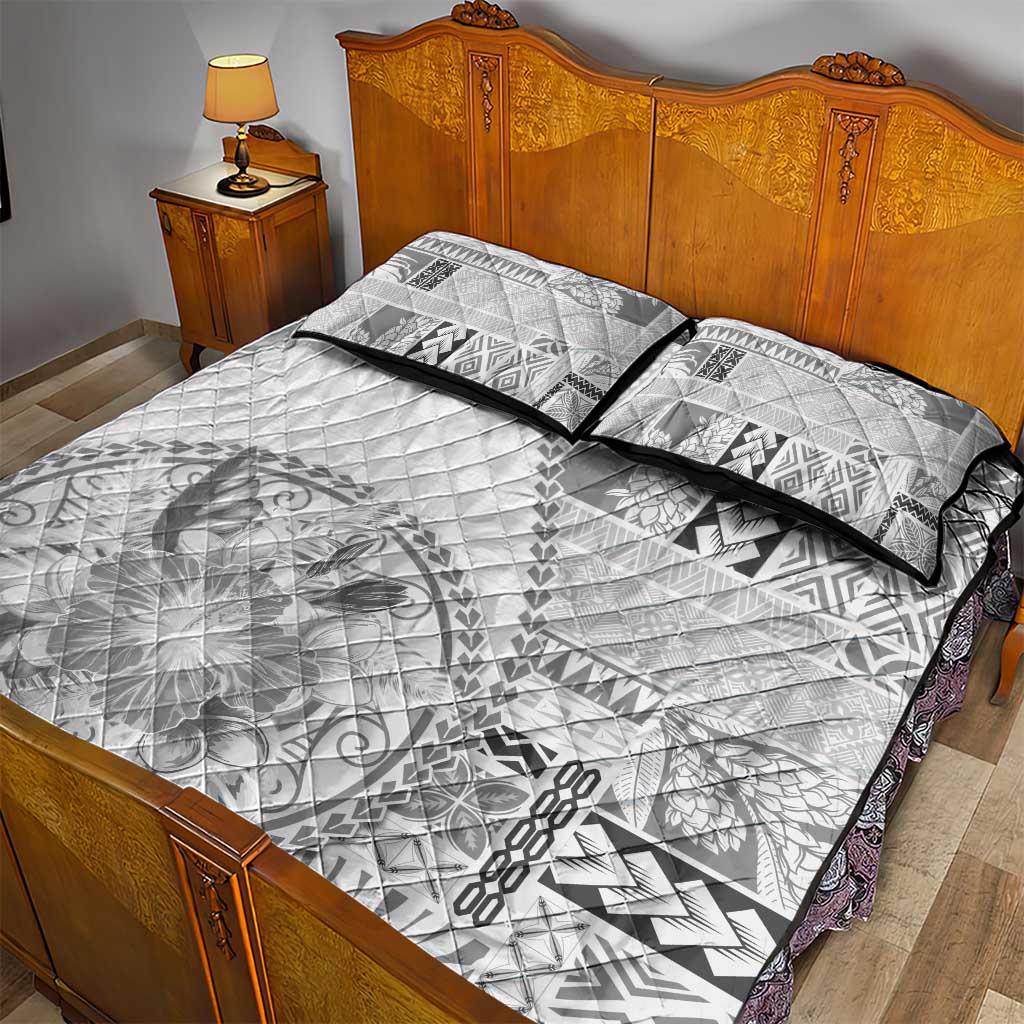 Samoa Siapo Elegant Quilt Bed Set Hibiscus White Motifs LT05 - Polynesian Pride