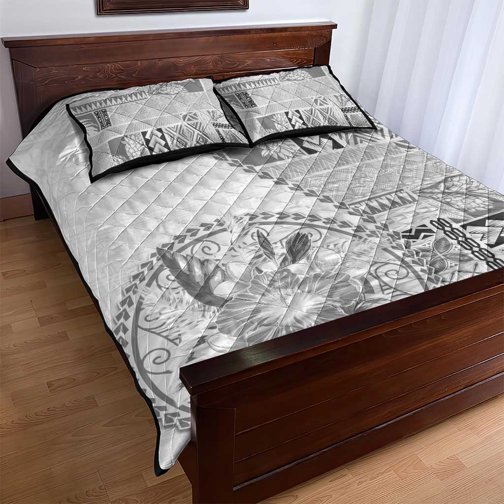 Samoa Siapo Elegant Quilt Bed Set Hibiscus White Motifs LT05 - Polynesian Pride